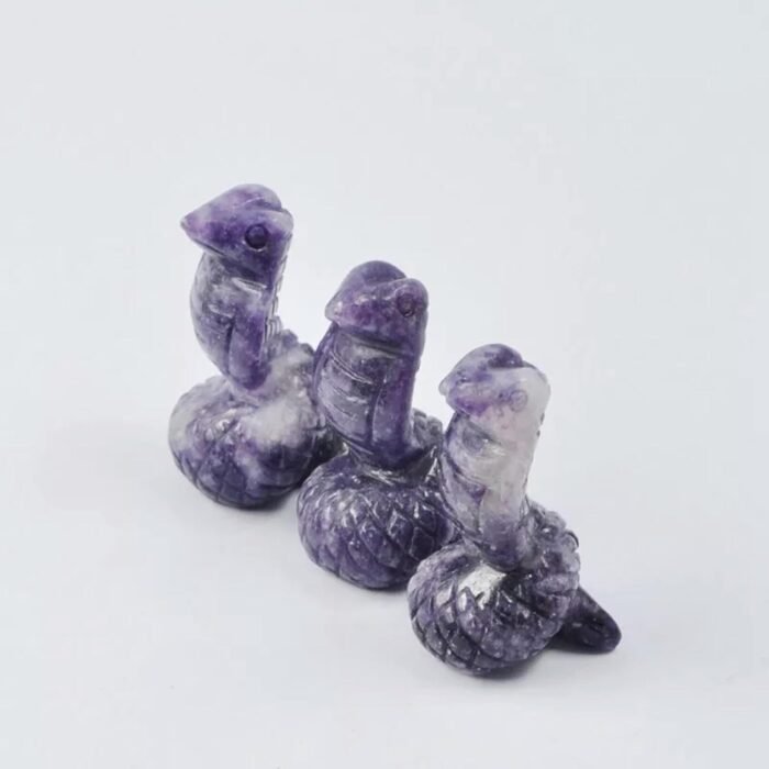 NaturalAmethyst Quartz Crystal Carved Snake Serpent Stone Decor - Image 3