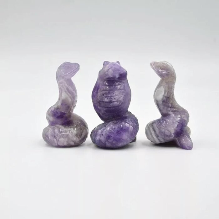NaturalAmethyst Quartz Crystal Carved Snake Serpent Stone Decor - Image 4