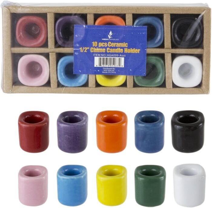 Mega Candles 10 pcs Assorted Colors Ceramic Chime Ritual Spell Candle Holders wi... - Image 3
