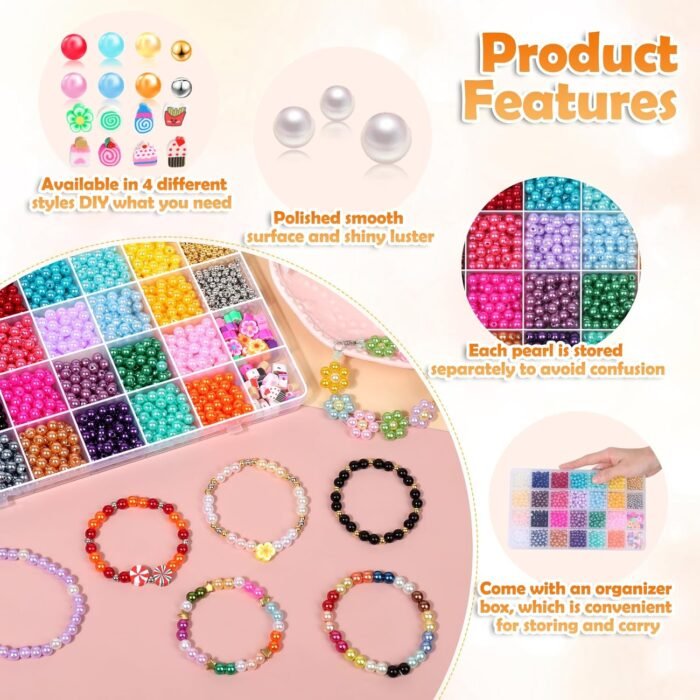 2120 Pearl Beads for Jewelry Making 24 Colors Pearl Beads for Bracelets Making 4... - Image 3