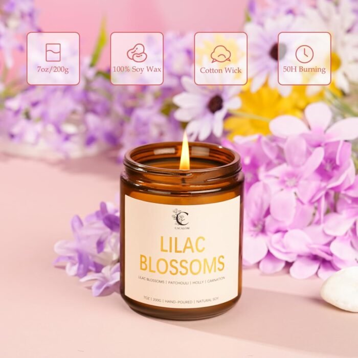 Lilac Blossoms Scented Candles,7oz Hand-Poured Home Fragrance,Long-Lasting Flora... - Image 3