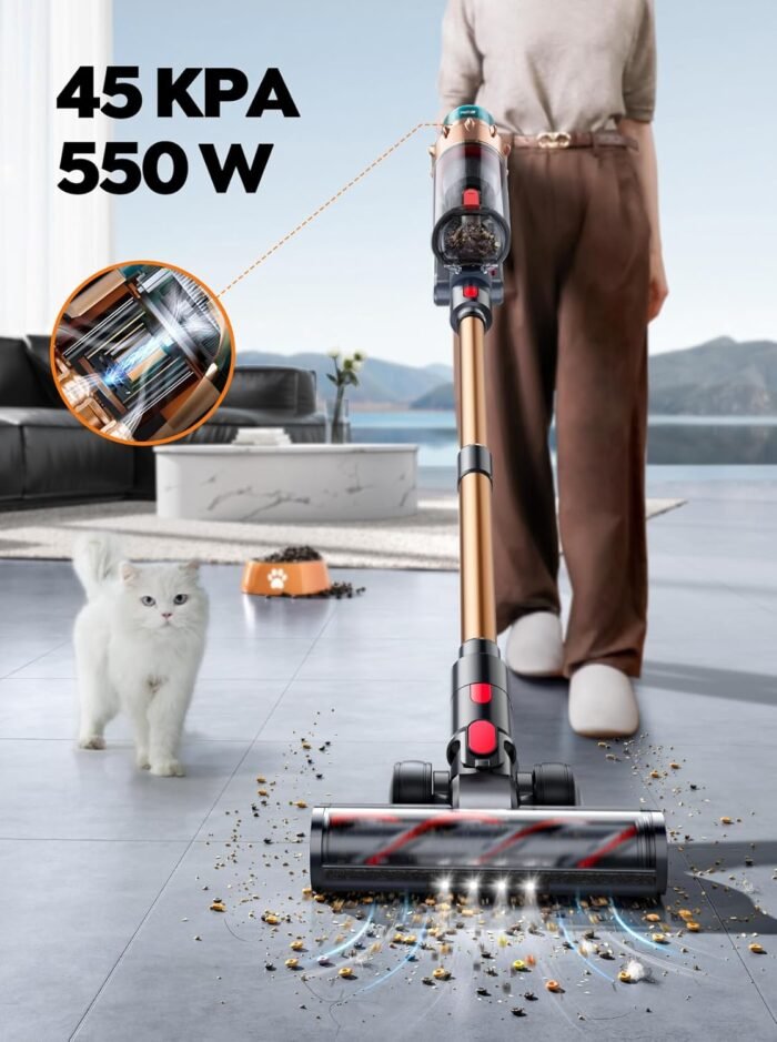 Cordless Vacuum Cleaner, 550W 45KPA 60 Mins Runtime Self-Standing Vacuum Cleaner... - Image 3