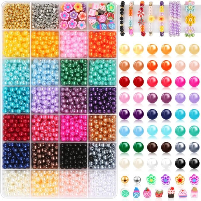 2120 Pearl Beads for Jewelry Making 24 Colors Pearl Beads for Bracelets Making 4... - Image 2