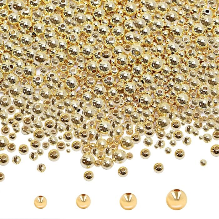 250pcs 14K Gold Filled Spacer Beads，Round Bracelet Beads,Seamless Smooth Metal B... - Image 2