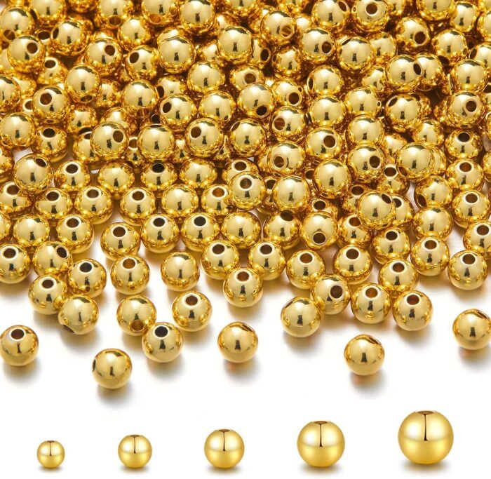 300pcs 18K Gold Filled Beads for Bracelets 3mm Round Smooth Spacer Mini Seamless... - Image 2