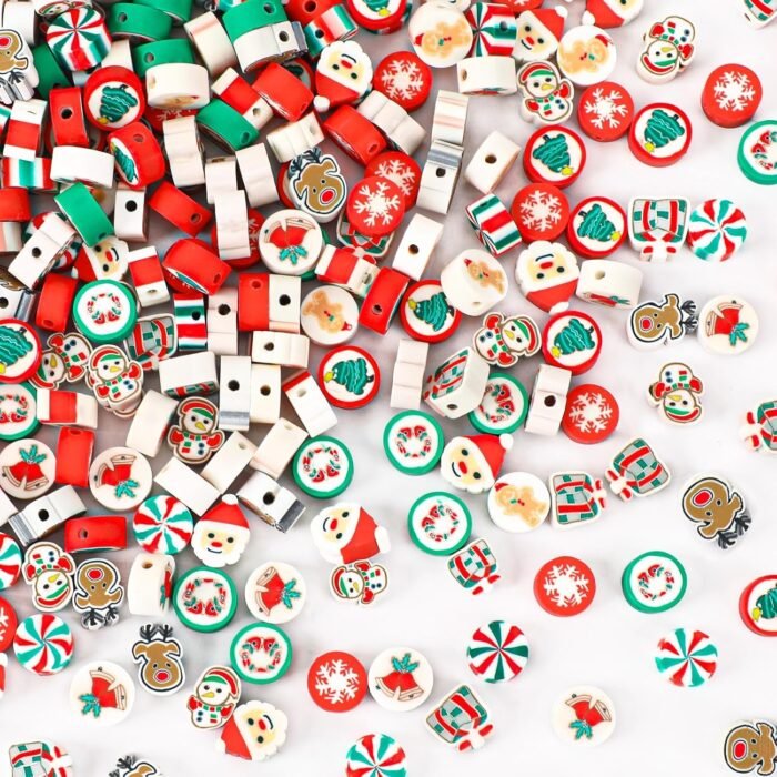 Augshy Christmas Polymer Clay Beads, 300PCS Xmas Heishi Spacer Assorted Santa Cl... - Image 2