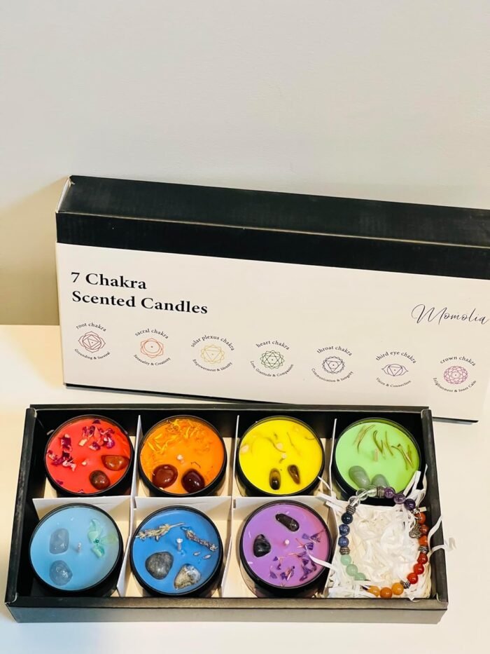 Chakra Candles Set with Crystals and Essential Oil, Chakra Candles Set of 7 for ... - Image 2