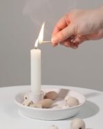 DN DECONATION Ceramic Modern Boho Candle Holder with Tray - Unique Round Stonewa... - Image 2