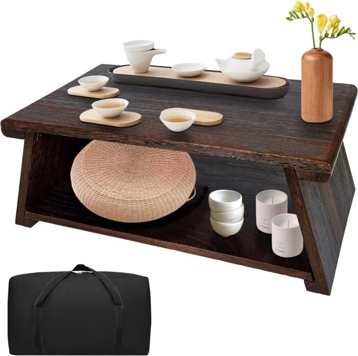 Floor Table, Altar Table Paulownia Folding Design, Low Meditation Table for Sitt... - Image 2