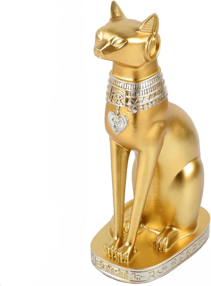 Gold Egyptian Cat Goddess Bastet Statue, Handcrafted Resin Gold Cat Statue, Myst... - Image 2
