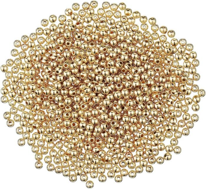 Hicarer 3000 Pieces 4 mm Gold Smooth Round Beads Small Spacer Beads Seamless Smo... - Image 2