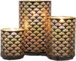 JHY DESIGN Set of 3 Metal Candle Holders Bronze Hurricane Pillar Candleholder Vi... - Image 2