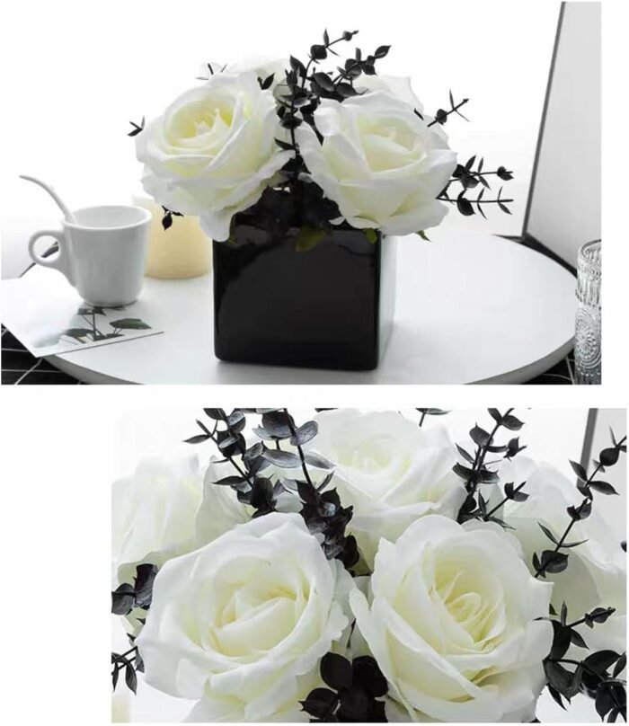 LADADA Artificial Flowers with Small Ceramic Vases, Roses in Vases Plastic Artif... - Image 2