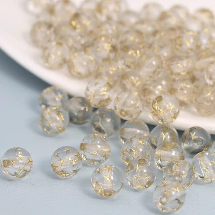 LadayPoa 200pcs 8mm Acrylic Clear Gold Star Round Beads Glass Ball Beads for Jew... - Image 2