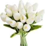 Mandy's 20pcs White Artificial Tulip Silk Fake Flowers 13.5" for Spring Mother's... - Image 2