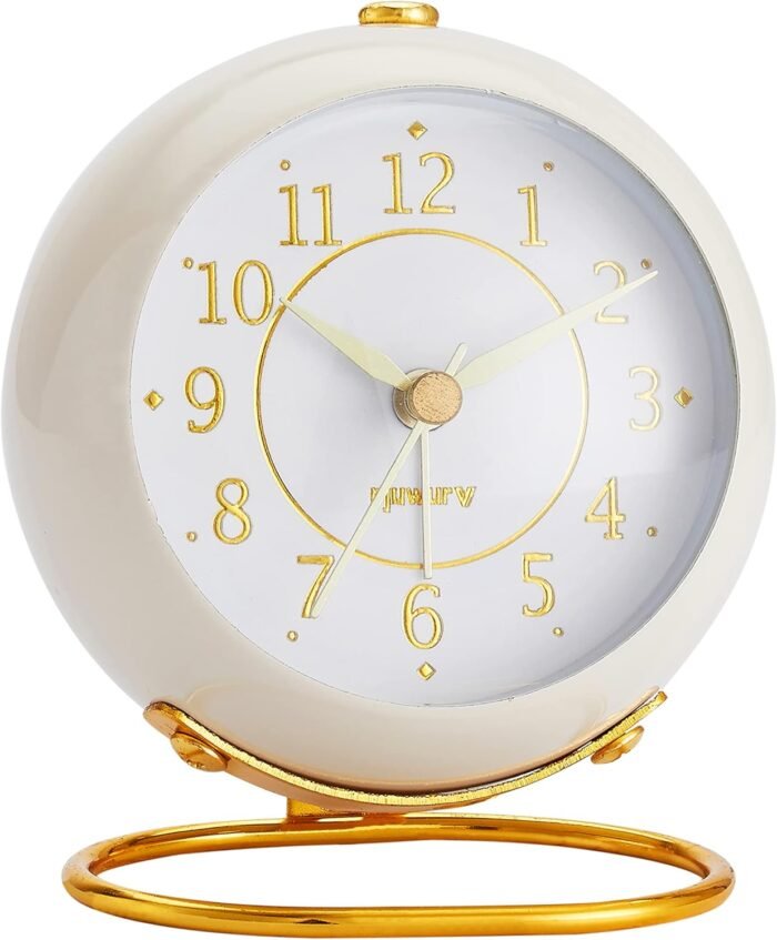 Metal Desk Clock, Retro Bedroom Table Vintage Analog Alarm Clock, Silent Non-Tic... - Image 2