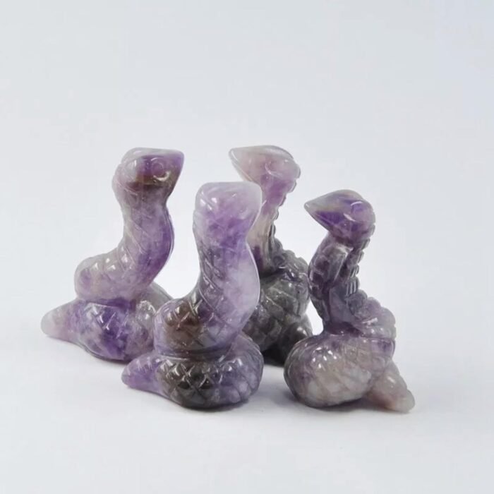 NaturalAmethyst Quartz Crystal Carved Snake Serpent Stone Decor - Image 2