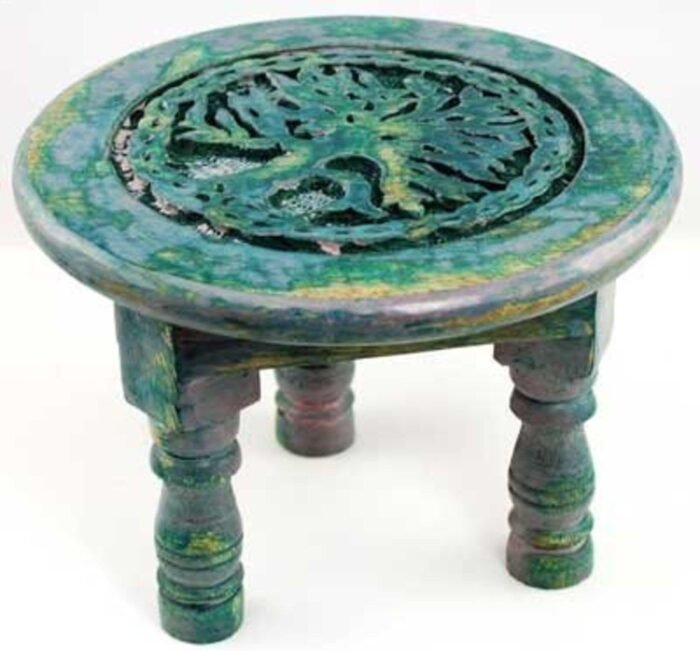 New Age Imports Round Tree of Life Altar Table, Rustic Green, Magenta - Image 2