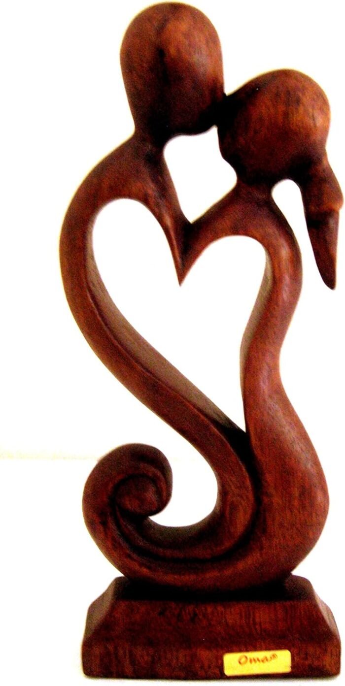 OMA Wooden Hand Crafted Romantic Love Statue Eternal Love Kiss Figurine Home Dec... - Image 2
