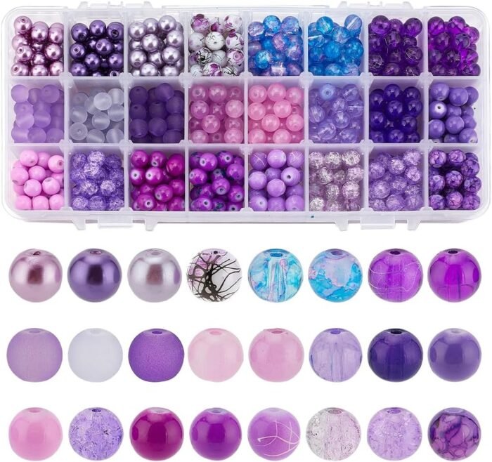 PH PandaHall 720pcs 8mm Purple Glass Beads 24 Color Round Bracelet Beads Loose C... - Image 2