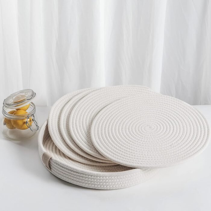 Round Placemats Set of 4, White Placemat-Woven Cotton Rope Chargers for Dinner P... - Image 2