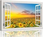 Sunflower Wall Art Decor for Living Room Window Style Sunset Canvas Picture for ... - Image 2