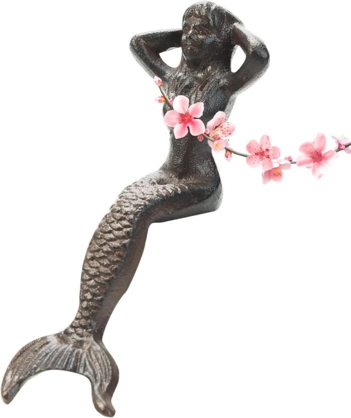 Sungmor Heavy Duty Cast Iron Mermaid Statue - 26CM Tall Sitting Mermaid Figure O... - Image 2