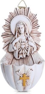 Wall Mount Holy Water Font, Resin Sacred Heart of Mary Catholic Hanging Religiou... - Image 2