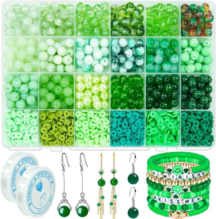 Wavlakth 2000PCS+ St.Patrick's Day Beads for Jewelry Making, 8mm Green Glass Bea... - Image 2