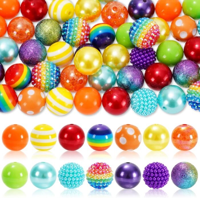 Whaline 100Pcs 20mm Rainbow Color Mixed Bubblegum Beads Set 14 Styles Bright Col... - Image 2