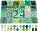 XSEINO About 1200PCS 6mm Glass Beads Bracelet Making Kit,24 Assorted Green Natur... - Image 2