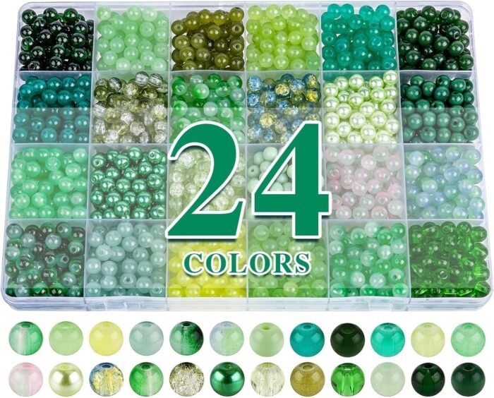 XSEINO About 1200PCS 6mm Glass Beads Bracelet Making Kit,24 Assorted Green Natur... - Image 2