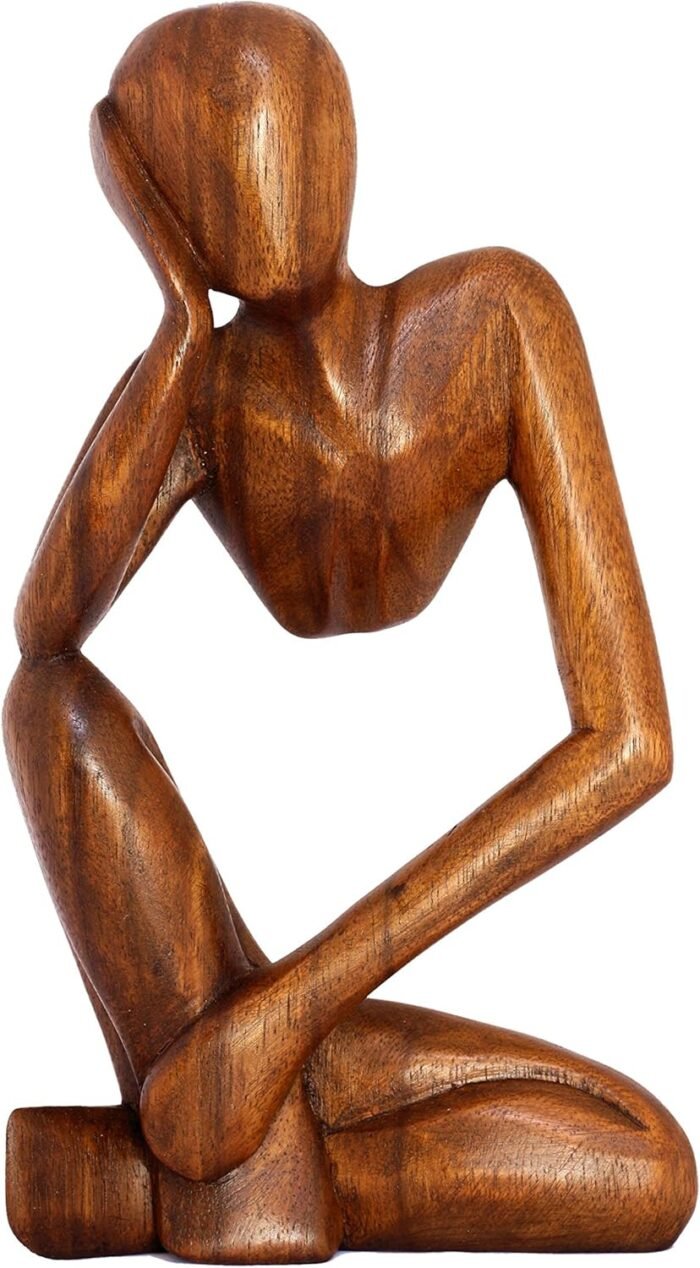 12" Wooden Handmade Abstract Sculpture Thinker Statue Handcrafted - Thinking Man... - Image 2