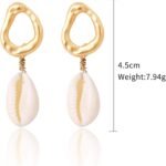 Natural Seashell Earrings Bohemian Turquoise Pearl Silver Scallop Drop Dangle Ea... - Image 5