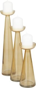The Novogratz Glass Decorative Candle Holder Pillar Candle Stand, Set of 3 Candl... - Image 3