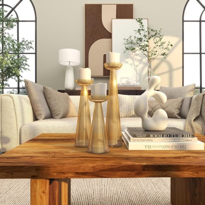 The Novogratz Glass Decorative Candle Holder Pillar Candle Stand, Set of 3 Candl... - Image 10
