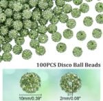 PandaHall 100pcs Green Rhinestone 10mm Disco Ball Round Crystal Beads for Neckla... - Image 3
