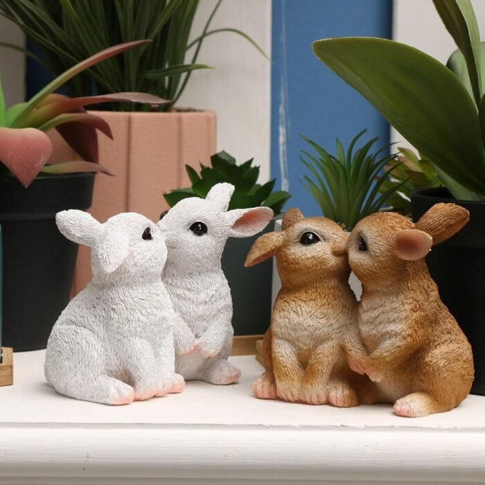 Garden Statues Kissing Bunny Sculpture Couple Resin Bunny Figurines,Animal Coupl... - Image 10