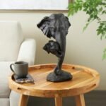 Deco 79 Polystone Elephant Mom and Baby Sculpture, 10" x 7" x 17", Black - Image 3