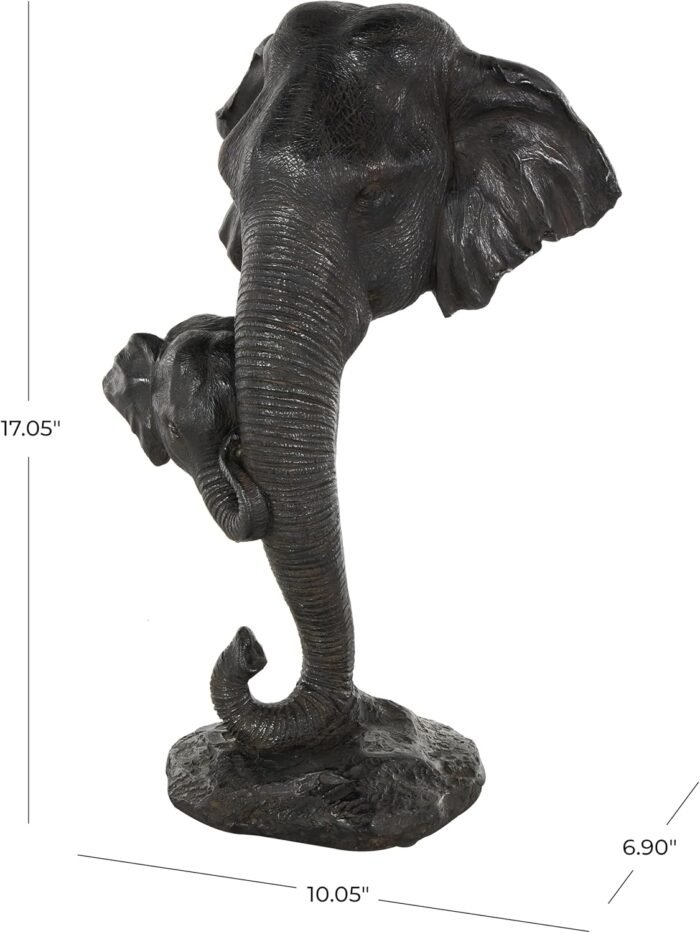 Deco 79 Polystone Elephant Mom and Baby Sculpture, 10" x 7" x 17", Black - Image 7