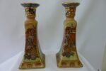 8" H Hand-Painted Porcelain Candle Holder Pair- Satsuma Style Variant 2 - Image 4