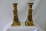 8" H Hand-Painted Porcelain Candle Holder Pair- Satsuma Style Variant 2 - Image 5