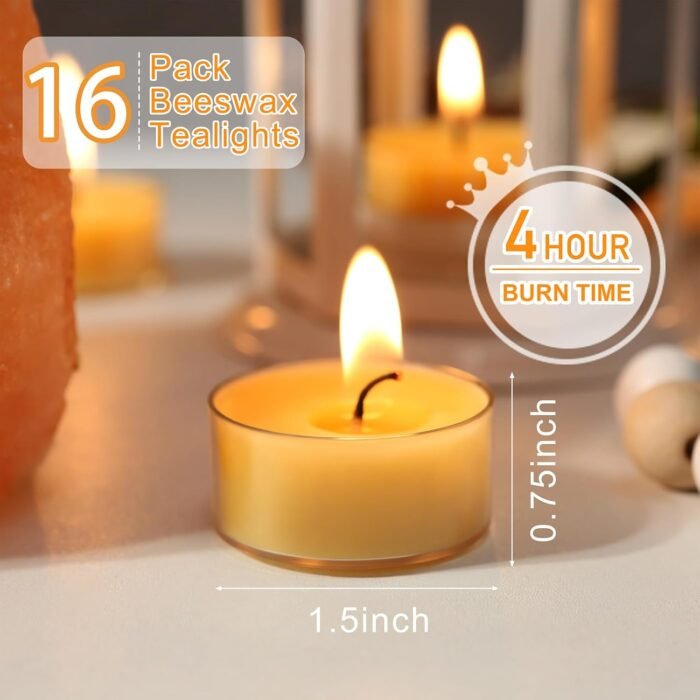 Pure Beeswax Tealight Candles-16 Pack - Handmade Natural Beeswax Tea Candles in ... - Image 3