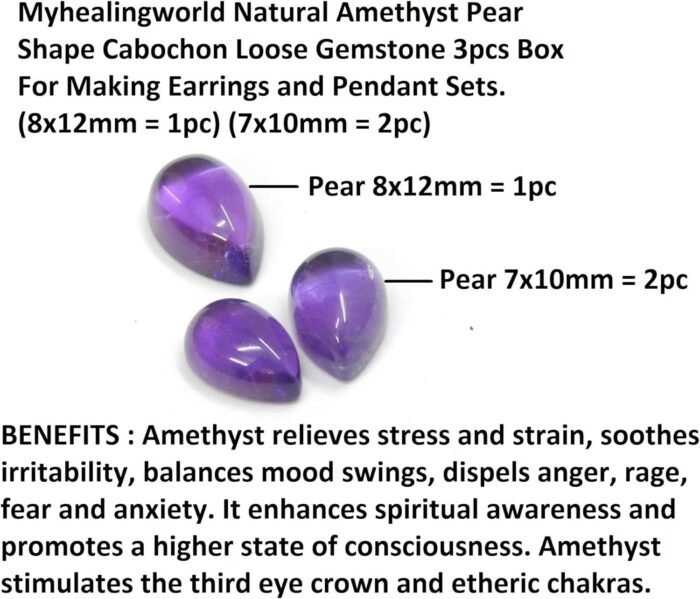 Natural Amethyst Pear Shape Cabochon Loose Gemstone 3pcs Box For Making Earrings... - Image 8