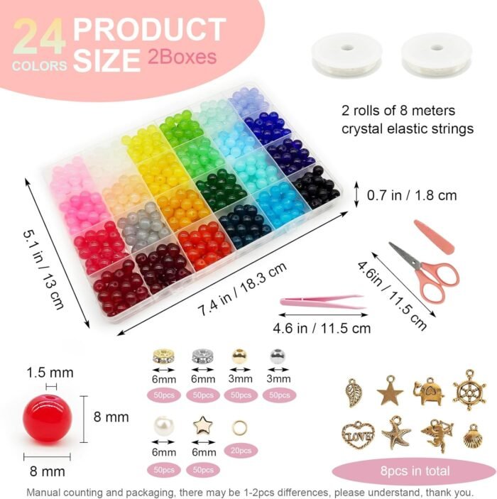 1500 Pcs 8mm Glass Beads Bracelet Making Kit, 24 Colors Crystal Beads for Jewelr... - Image 3