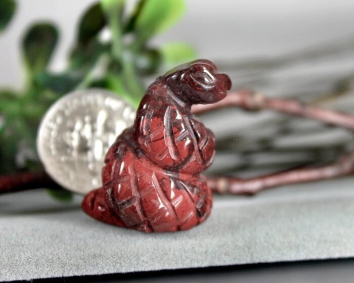 Red Serpent Snake Healing Totem Rainbow Jasper Gemstone Fetish Figurine Bead 916... - Image 5