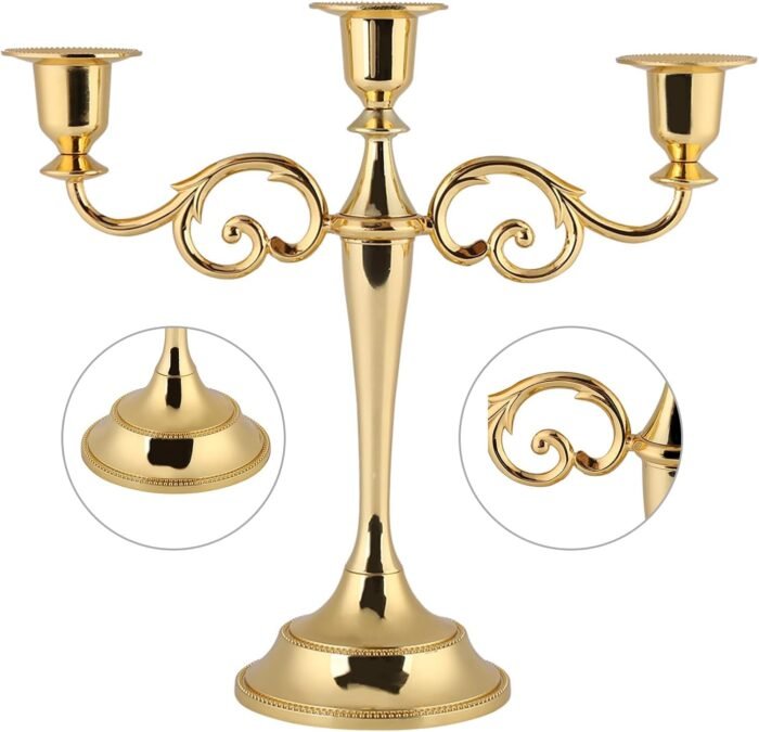 Metal 3 Arm Candle Holder - Elegant European Candelabra for Weddings and Home De... - Image 4