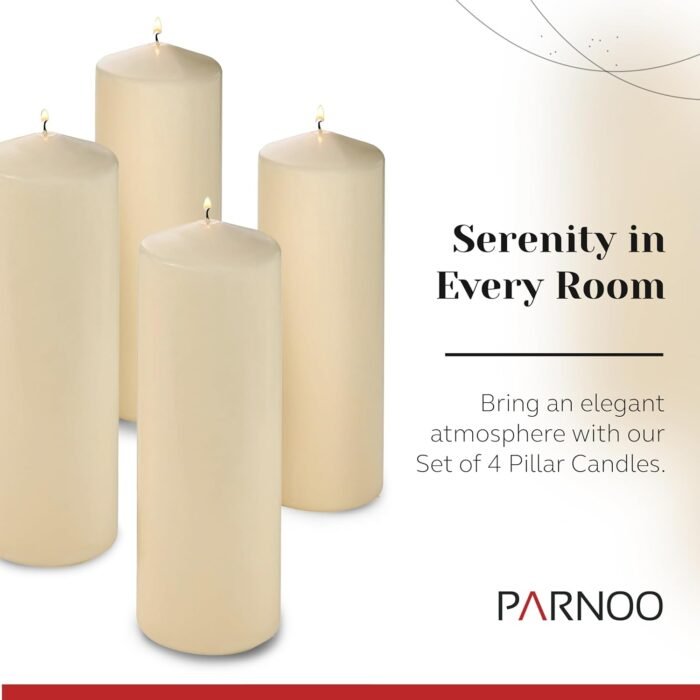 Unscented Pillar Candles - Set of 4 White Pillar Candles - 3x6 Slow Burning Larg... - Image 3