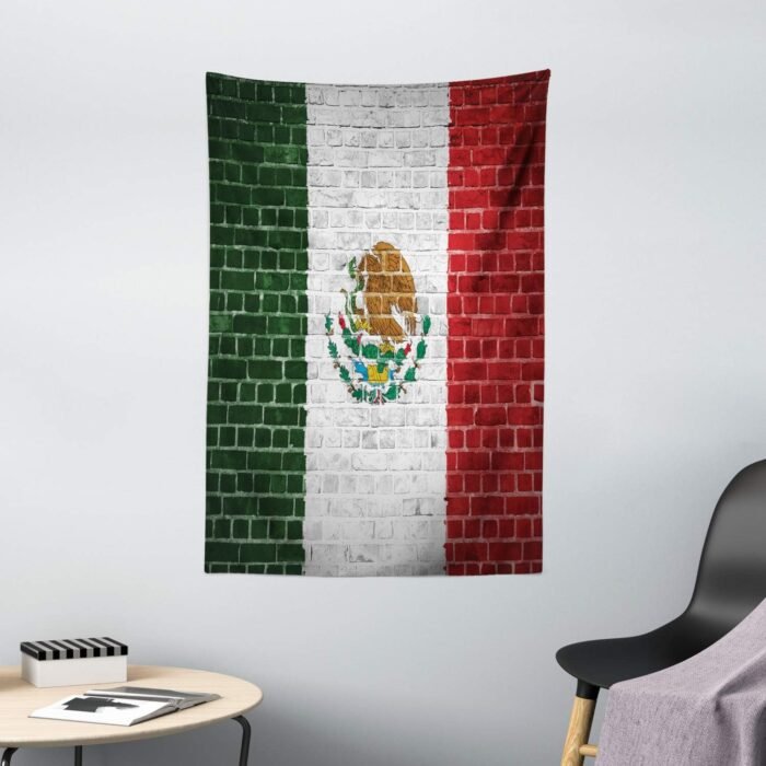 Ambesonne Mexica Tapestry, Latina Country Flag with Brick Wall Effect Background... - Image 3