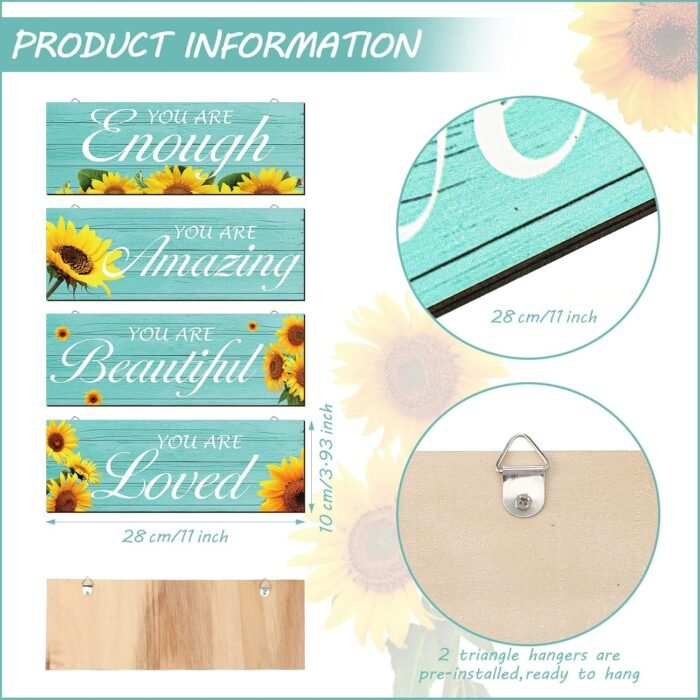 Chunful 4 Pieces Sunflower Wall Decor You are Loved Inspirational Sunflower Bath... - Image 3